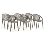 Lot de chaises lara avec accoudoirs en polypropyl�ne renforc� empilables pour jardin et int�rieur (6 ...