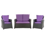 Coussins pour salon de jardin - violet - 4 personnes - 110x60x7cm - r�sine tress�e - entretien facile ...