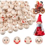 Lot de120 perles bois avec visage 4 styles boules souriantes 20mm trous pour bijoux bracelets yyv