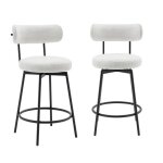 Lot de deux tabourets de bar assise rotative m�tal noir et tissu blanc - l 50 x p 50 x h 92cm - iris