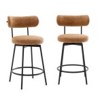 Lot de deux tabourets de bar assise rotative m�tal noir et tissu camel - l 50 x p 50 x h 92cm - iris