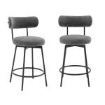 Lot de deux tabourets de bar assise rotative m�tal noir et tissu gris - l 50 x p 50 x h 92cm - iris
