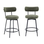 Lot de deux tabourets de bar assise rotative m�tal noir et tissu vert - l 50 x p 50 x h 92cm - iris