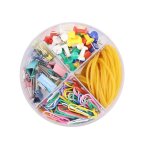 Lot de fournitures de bureau dans une boîte ronde 4 en 1 avec pinces colorés élastiques en caoutchouc ... Lot de fournitures de bureau dans une boîte ronde 4 en 1 avec pinces colorés élastiques en caoutchouc ...