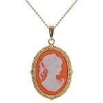 Lot pendentif camée orange grand modèle plaqué or 18 carats et résine + chaîne plaqué or 50cm Lot pendentif camée orange grand modèle plaqué or 18 carats et résine + chaîne plaqué or 50cm