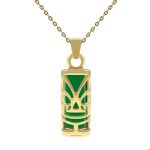 Lot pendentif tiki plaqu� or 18 carats et agate verte + cha�ne 50cm plaqu� or 18 carats