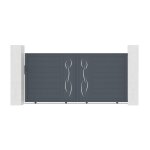 Lot portail coulissant et poteaux - casanoov - life - 35m h. 147cm - gris anthracite - aluminium / 2 ...