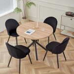 Ensemble table et chaises - table ronde 100cm (grain de bois clair) - chaises de salle � manger en velours ...