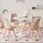 Lot table et chaises à manger - table ronde moderne 80cm (blanc) - 4 chaises scandinaves de salle à manger ... Lot table et chaises à manger - table ronde moderne 80cm (blanc) - 4 chaises scandinaves de salle à manger ...
