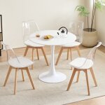 Lot table et chaises de salle à manger - 4 chaises transparentes - table scandinave - blanc Lot table et chaises de salle à manger - 4 chaises transparentes - table scandinave - blanc