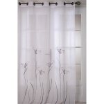 Lotus voilage etamine base brodée de fleurs - blanc et gris - h 140 x l 260 cm Lotus voilage etamine base brodée de fleurs - blanc et gris - h 140 x l 260 cm