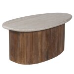 Louis - table basse en travertin et bois de manguier 90 cm