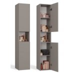 Luana - meuble salle de bain 2 portes - 31x30x174 cm - colonne rangement sdb - gris Luana - meuble salle de bain 2 portes - 31x30x174 cm - colonne rangement sdb - gris