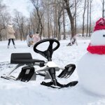 Luge enfant en acier avec volant frein et amortisseur de choc corde de traction noir + blanc