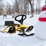 Luge enfant en acier avec volant frein et amortisseur de choc corde de traction noir + jaune