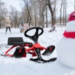 Luge enfant en acier avec volant frein et amortisseur de choc corde de traction noir + rouge