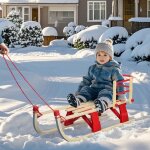 Luge pliable - luge en bois pour enfants avec dossier - traîneau avec câble de traction - rouge Luge pliable - luge en bois pour enfants avec dossier - traîneau avec câble de traction - rouge