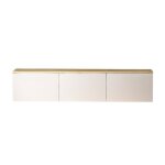 Lumi - meuble tv led suspendu avec placards blanc et plateau bois 160cm