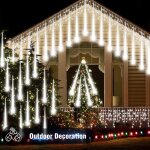 Lumires de pluie de mtores 50 cm 10 tubes 400 led tanche ip65 guirlande noel exterieur mariage (blanc ...