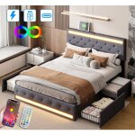 Luminarixlit double avec clairage led prises lit rembourr avec 4 tiroirs de rangement lit coffre espace ...