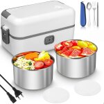 Lunch box chauffante 200w portable - 220v - 12l - chauffage rapide avec 2 contenants inox et couverts ...
