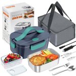 Lunch box chauffante lectrique 1. 5l 80w - pour voiture et maison - 2 bols inox amovibles - idal bureau ...