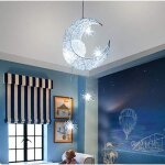 Suspension lustres plafonnier lune toiles pour enfants chambre - blanc - 5 ampoules - aluminium