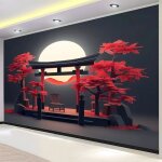 Lune de porte torii de style japonais papier peint panoramique noir rouge photo peintures murales salon ... Lune de porte torii de style japonais papier peint panoramique noir rouge photo peintures murales salon ...
