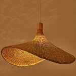 Lustre bambou tress� 50cm e27 style naturel salon / salle � manger abat - jour visserie suspendu