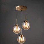 Lustre en laiton vintage industriel � 3 lumi�res boule de verre ambre suspension cluster e27 suspension ...
