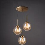 Lustre en laiton vintage industriel � 3lumi�res boule de verre ambre suspension cluster e27 suspension ...