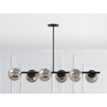 Lustre en mtal - 6 globes en verre fum - l. 98 cm - noir - yukon