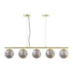 Lustre en m�tal et verre fum� brillant - 5 globes - l. 100 x h. 120 cm - dor� - sofia