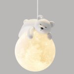 Lustre ours 3d lune / globe ? suspension anim�e 3 lumi�res pour chambre enfants