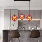 Lustre suspension 3 lampes industrielle luminaire plafonnier vintage e27 design cube en mtal (rouge ...