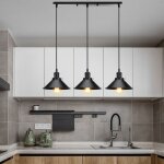 Lustre suspension 3 lampes en m�tal tout noir abat - jour e27 �22cm contemporain plafonnier lampe pour ...