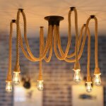 Lustre suspension � 6 t�tes plafonnier led suspendu lampe araign�e diy abat - jour rn rotin pour chambre ...