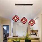 Lustre suspension industrielle e27 �22cm cage cube carr� m�tal luminaire pour chambre salon cuisine rouge ...