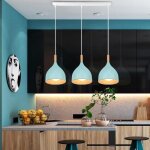 Lustre suspension rtro 3 lampes luminaire moderne plafonnier e27 mtal bois pour restaurant 17cm (bleu ...