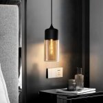 Lustre suspension - smotop - e27 - verre brun �13 cm - m�tal noir