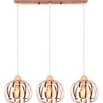 Lustre suspension vintage - idegu - modle en bois et mtal - couleur or rose - 3 ampoules - style industriel ...