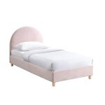Lys - lit simple en velours rose pieds en bois 90x190 cm Lys - lit simple en velours rose pieds en bois 90x190 cm