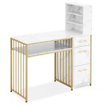 M mcombo 2420wg bureau avec 3 tiroirs table de manucure en bois structure mtallique blanc - or moderne ...