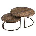 Macabane alida - set de 2 tables basses gigognes rondes teck recycl� acacia mahogany recycl� pieds m�tal ...