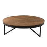 Macabane alida - table basse ronde marron 110x110cm plateau teck recycl� pieds m�tal