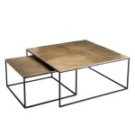 Macabane jonas - set de 2 tables gigognes carr�es aluminium dor� - pieds m�tal noir