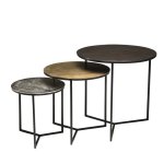 Macabane jonas - set de 3 tables gigognes rondes aluminium noir dor� argent� - pieds m�tal noir
