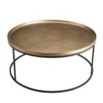 Macabane jonas - table basse ronde 88x88cm aluminium dor� pieds ronds m�tal noir