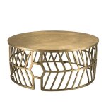 Macabane jonas - table basse ronde 89x89cm aluminium doré piètement graphique Macabane jonas - table basse ronde 89x89cm aluminium doré piètement graphique