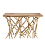 Macabane laly - console bois nature plateau rectangulaire teck - pieds bois flotté Macabane laly - console bois nature plateau rectangulaire teck - pieds bois flotté